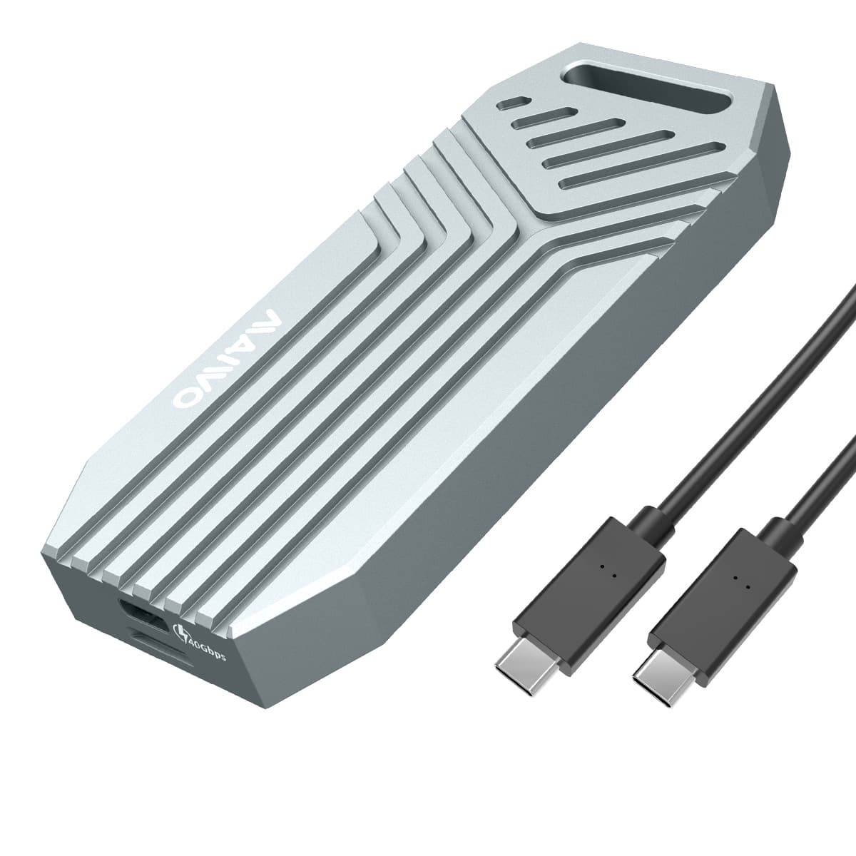 Кишеня Maiwo зовнішня для M.2 SSD NVMe 2280 ч-з USB4.0 Type-C 40Gbps, безгвінт, алюм. матова сіра