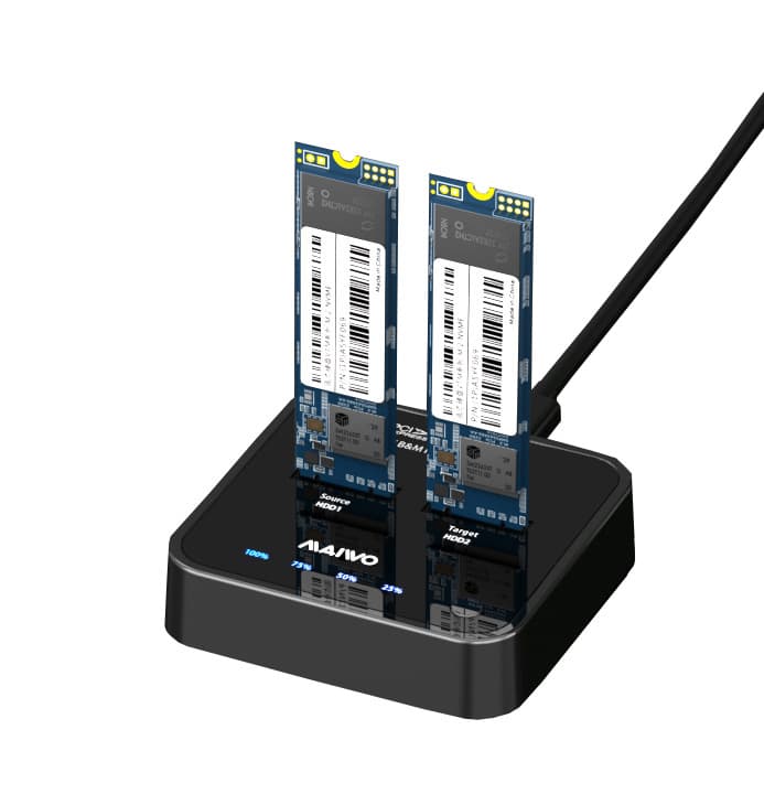 Док-станція Maiwo клонір. для 2*SATA M.2 SSD Key B/B+M через USB 3.1 Gen1 Type-C безгвинтова пластик