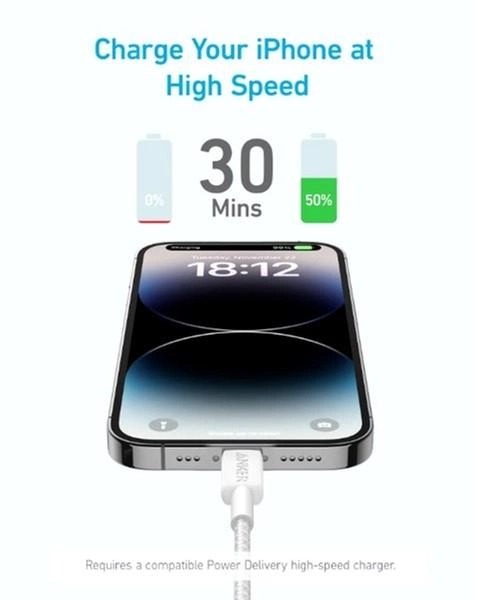 Кабель Anker 322 USB-C - Lightning, 1.8 м, White (A81B6H21)