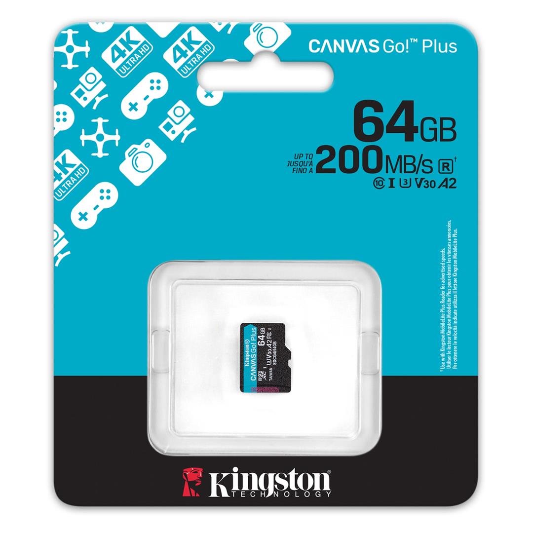 Карта пам`яті MicroSDXC  64GB UHS-I/U3 Class 10 Kingston Canvas Go! Plus R200/W200MB/s (SDCG4/64GBSP)