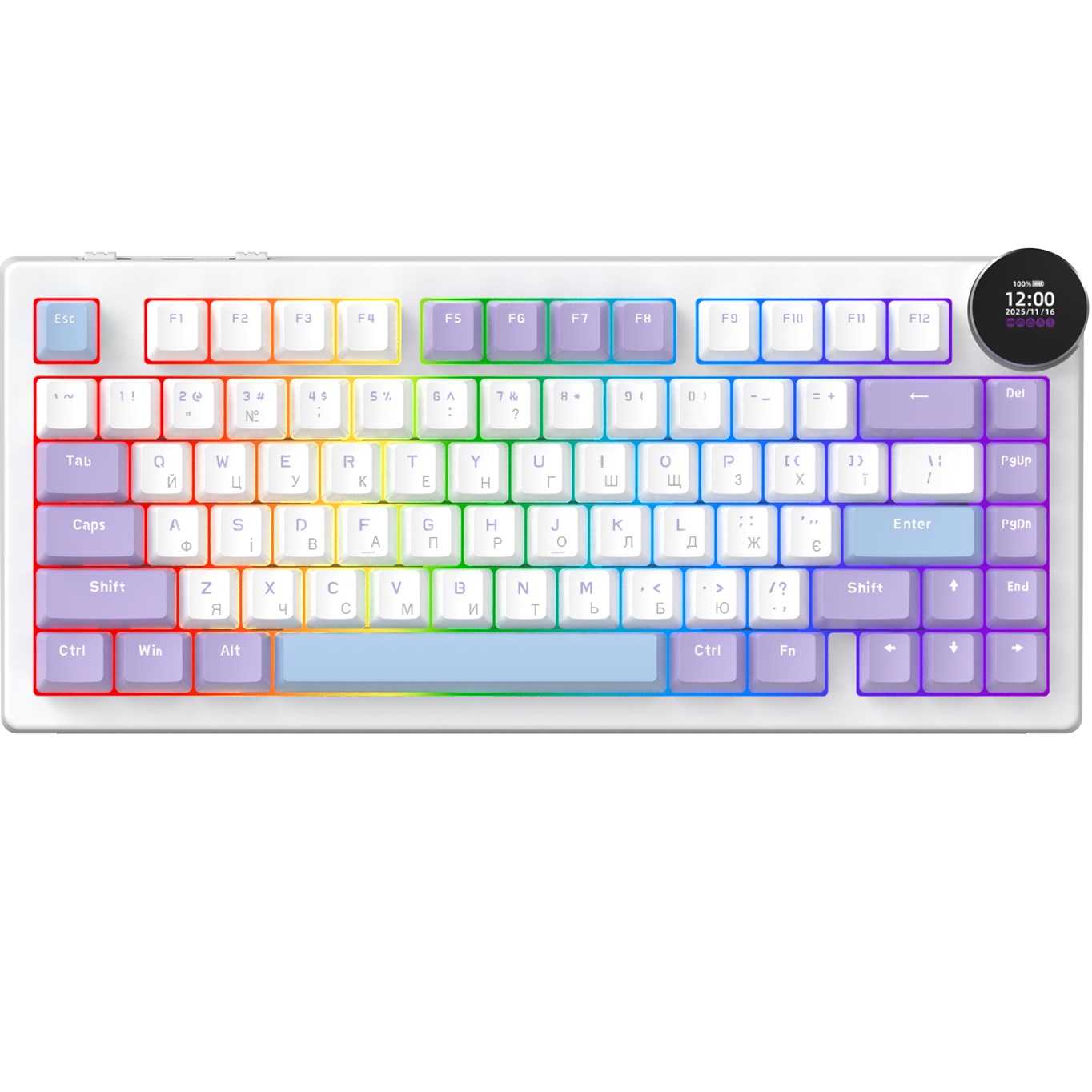 Клавіатура бездротова Ajazz AK820 V2 White Peach Switch Purple/White/Blue (AK820-V2-WP-PWB)