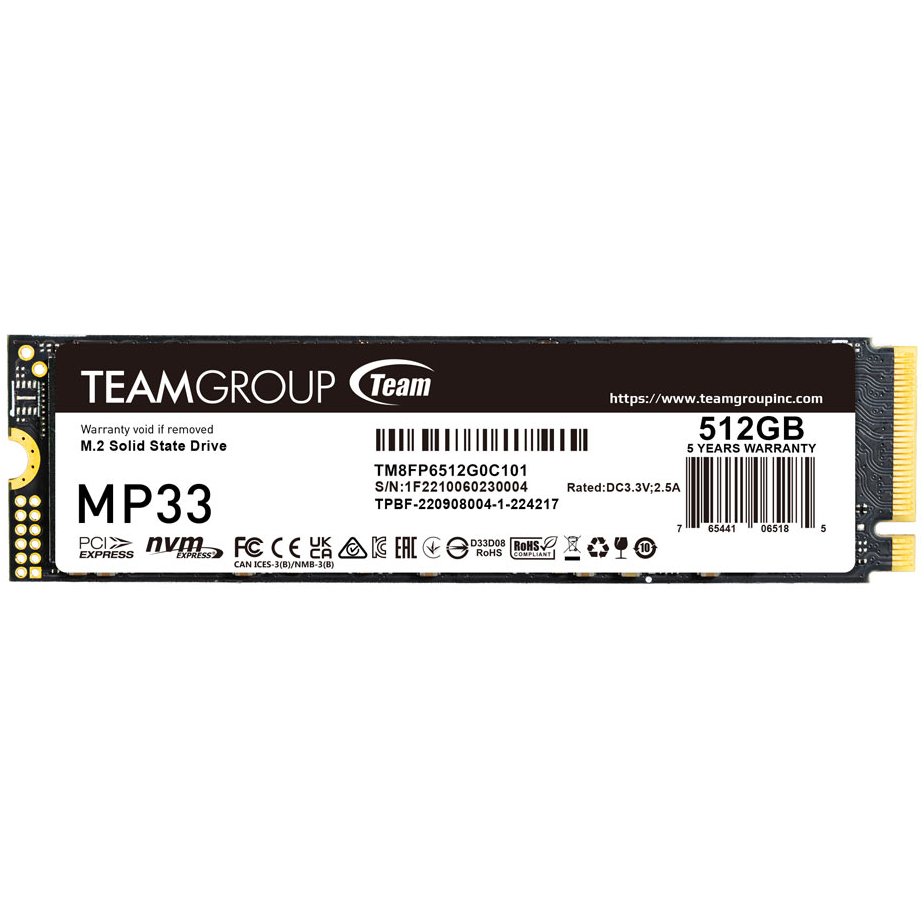 Накопичувач SSD  512GB Team MP33 M.2 2280 PCIe 3.0 x4 3D TLC (TM8FP6512G0C101)