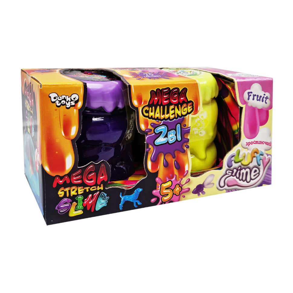 Вязкая масса "2 в 1 "Mega Stretch Slime" и "Fluffy Slime" FLS-03-01U укр Фиолетово-желтый
