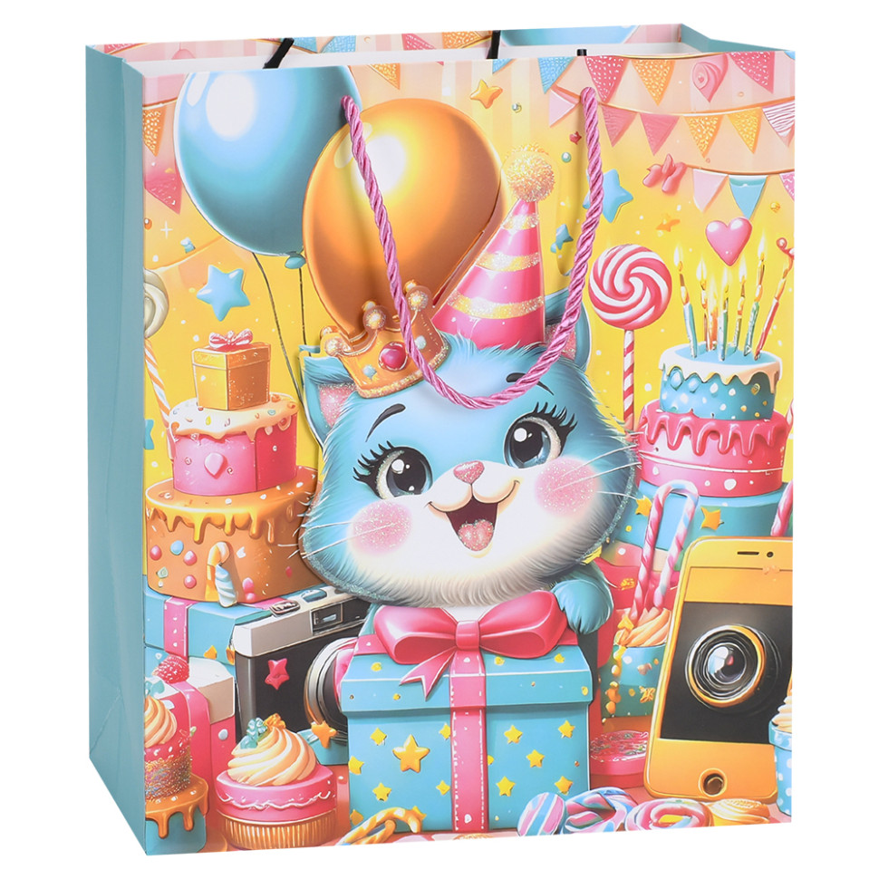 Пакет подарочный Happy Birthday Котик MK 5949-M-4 размер 32х26х10 см