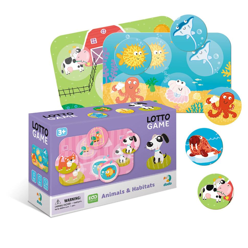 Настольная игра Лото Животные и их места обитания DoDo 300196, 6 карточек, 24 фишки
