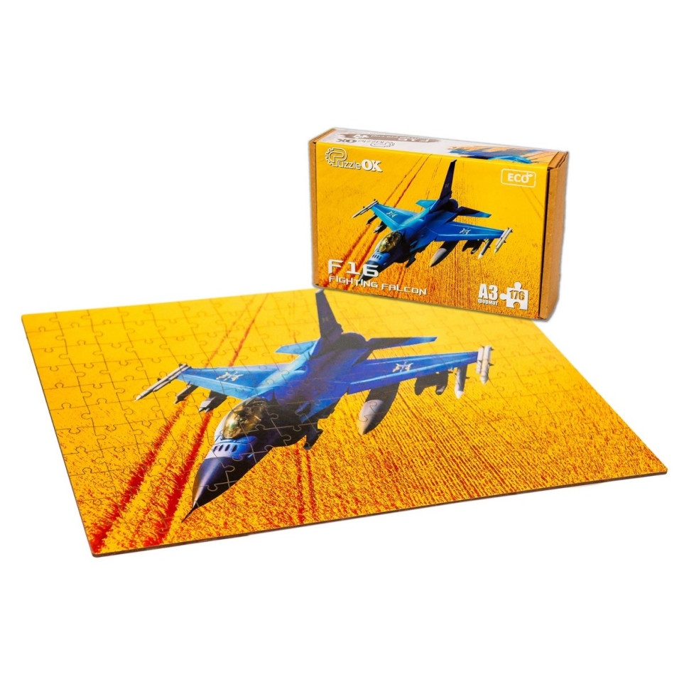 Фигурный деревянный пазл A3 "F16 Fighting Falcon" PuzA3-02023, 176 элементов