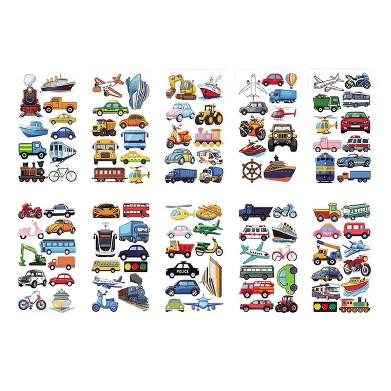 Набор временных татуировок "Транспорт № 1" transport-tattoo-1-10, 10 штук, размер 12 х 7 см