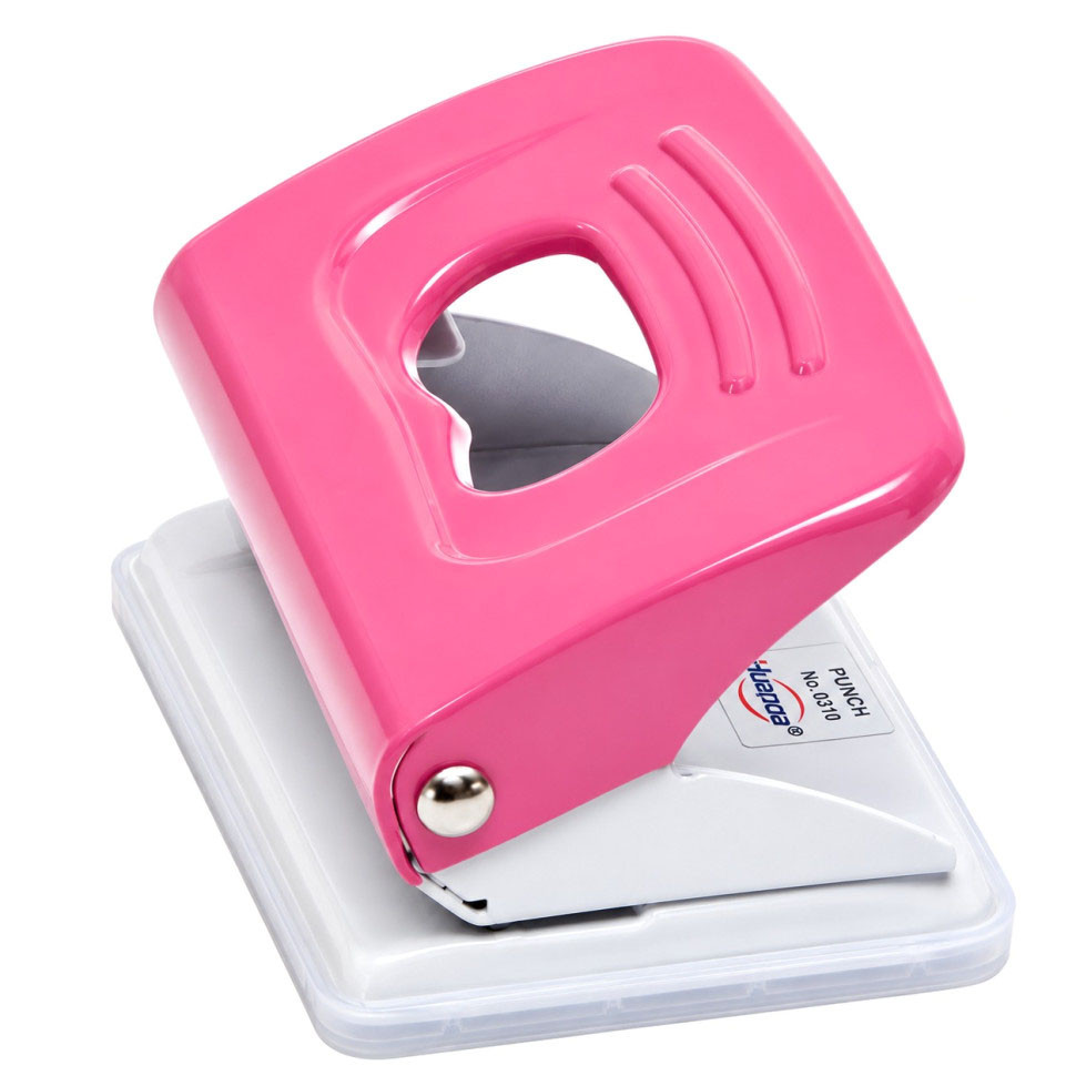 Дырокол для бумаги металлический 0310-Pink, на 10 листов 2 отверстия