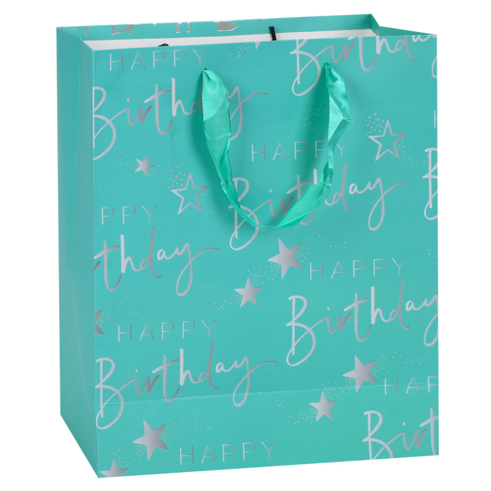 Пакет подарочный Happy Birthday MK 5947-M(Turquoise) размер 32х25х11 см
