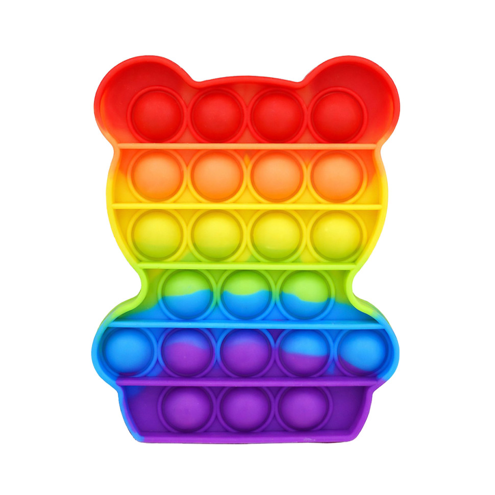 Антистресс-игрушка Мишка SL10 POP IT радужный, 12х9,5х1,3 см