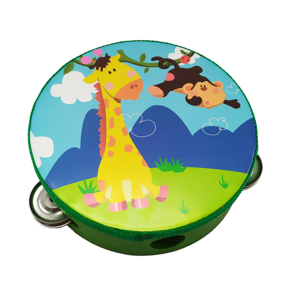 Деревянная игрушка Бубен MD 0367-19-30 диаметр 15 см Жираф и обезьяна