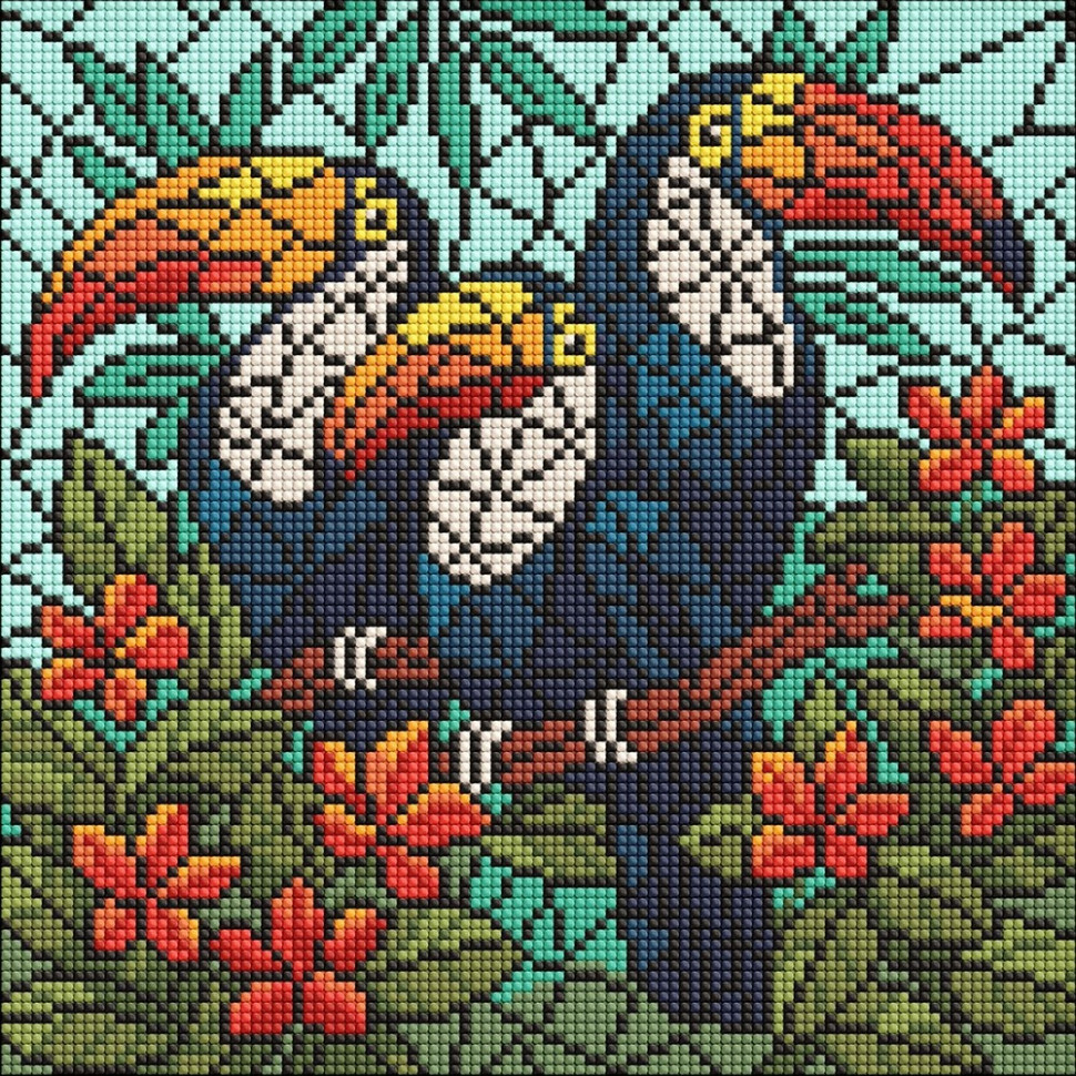 Алмазная мозаика "Витраж. Трио туканов" ©art_selena_ua AMO8345, 30х30 см