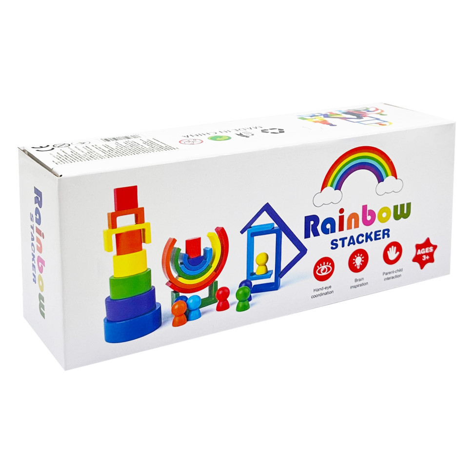 Деревянная игрушка "Радуга-балансир" C15025, 27 разноцветных фигур
