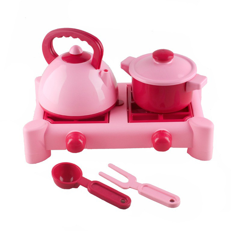Детский игровой набор посуды с газовой плитой 70408(Pink) 6 предметов, розовый