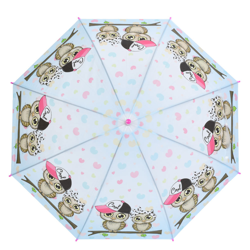 Детский зонтик "Совята" MK 5792(Pink) длина 65 см, трость 60,5 см, диаметр 85 см, спица 48 см