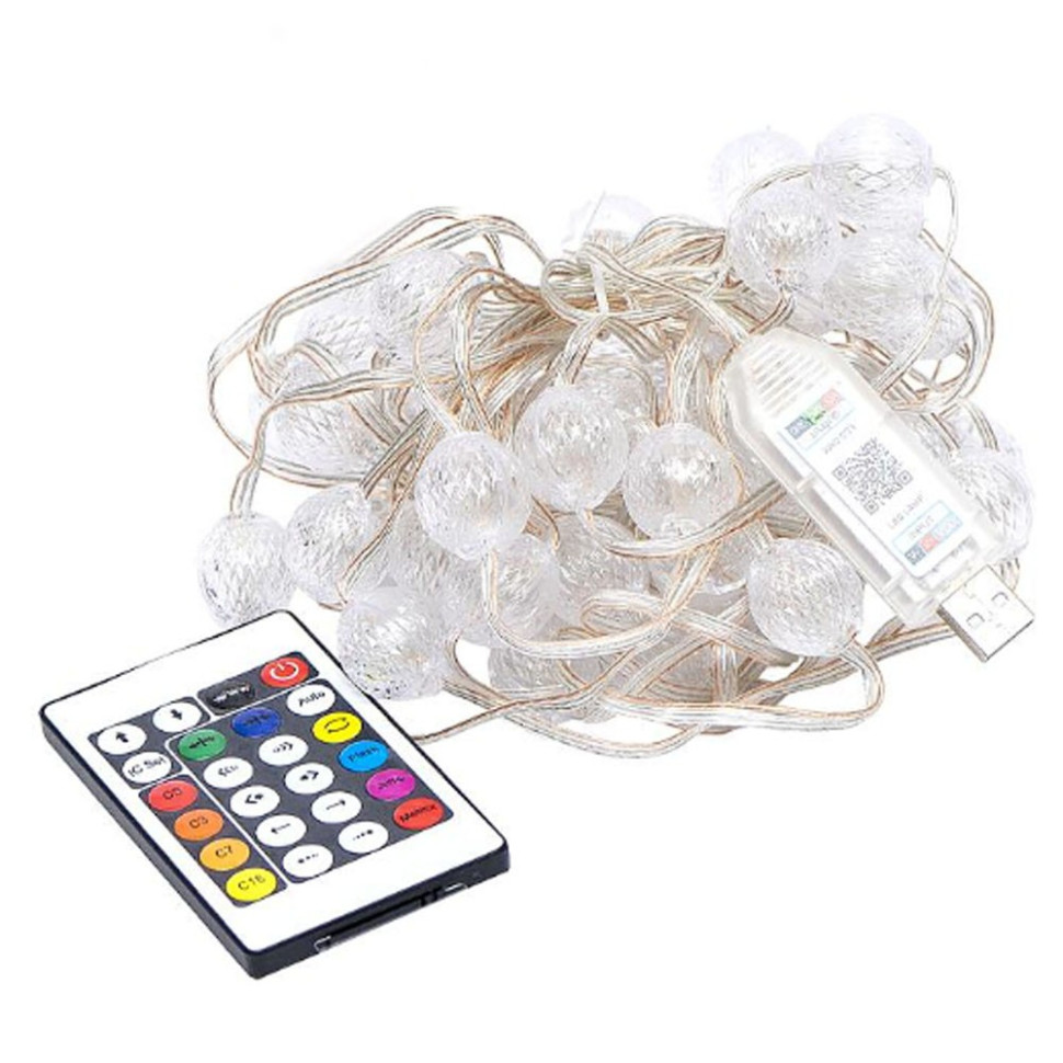 Гирлянда RGB с пультом "Шарик большой" D-52 Smart, USB 50L 5 метров, изменяет цвет