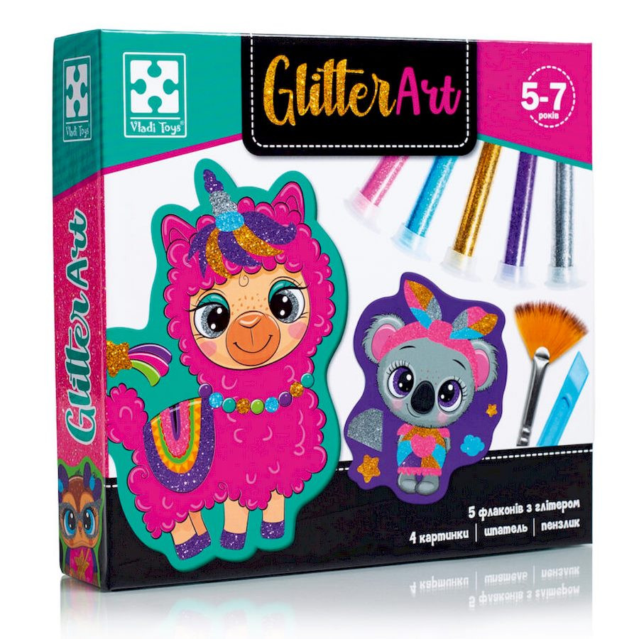 Набор для творчества "Glitter Art Блестящие зверята" VT4501-11, 5 флаконов с глиттерами