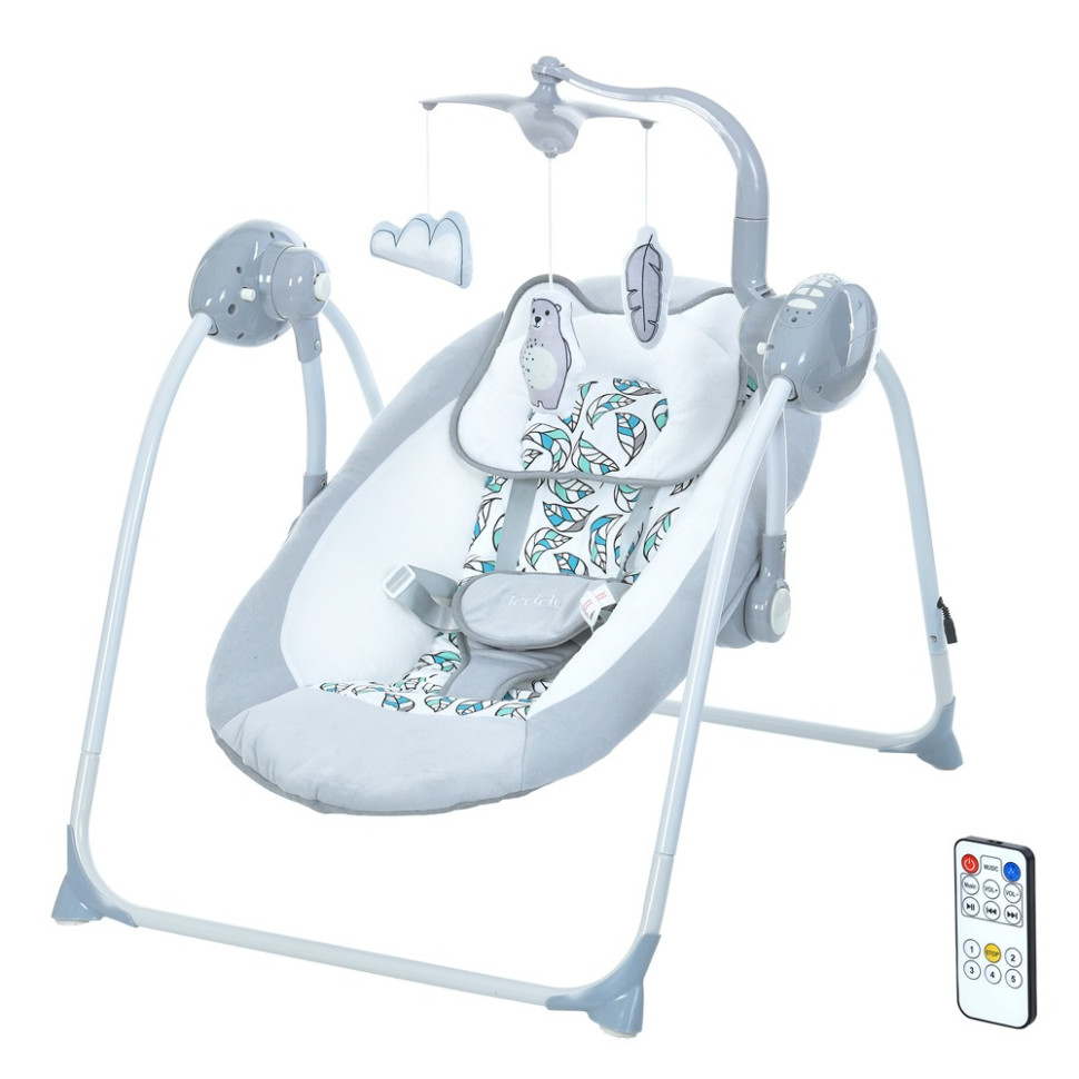 Детский шезлонг-качели TEDDY ME 1075 Gray Mint Feathes