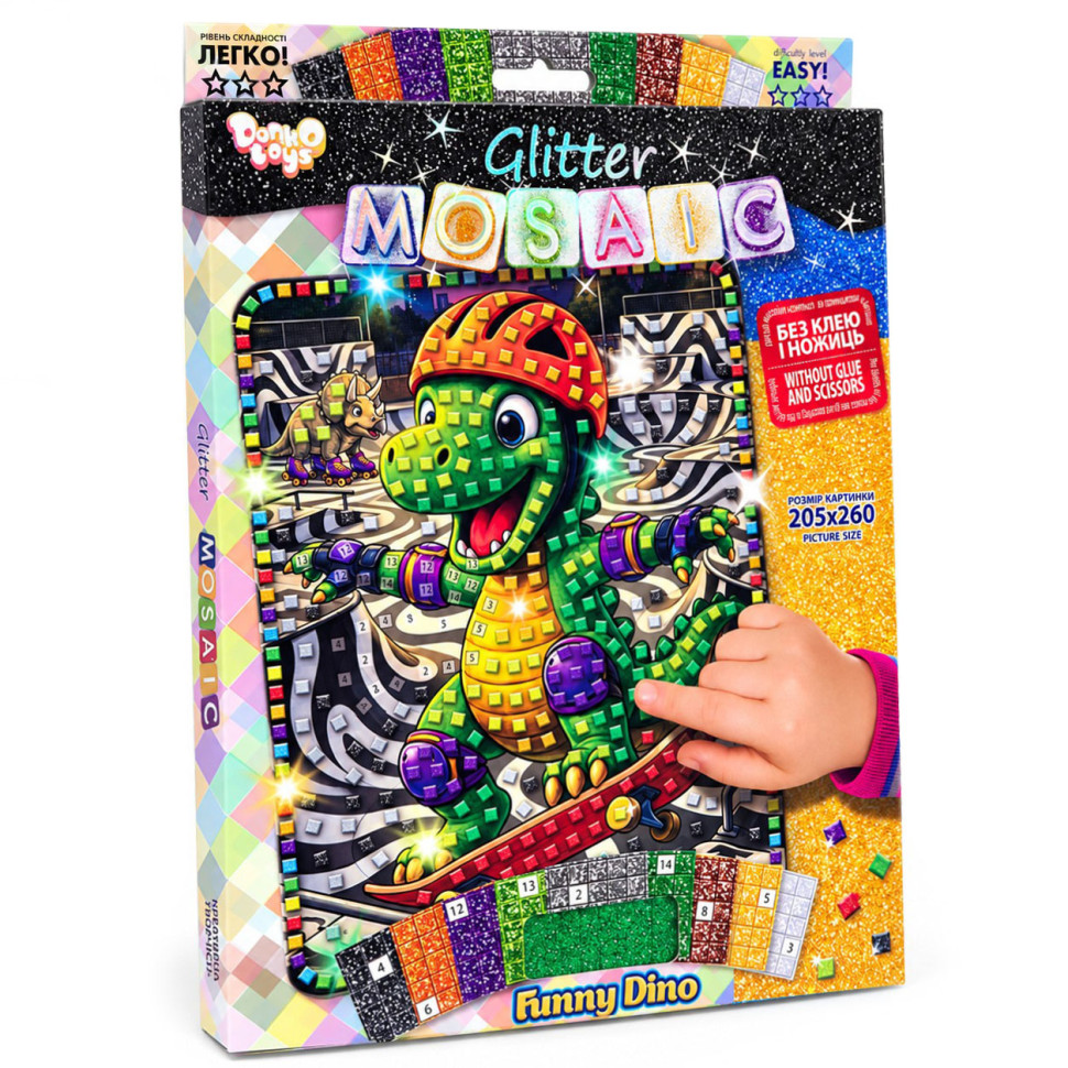 Креативное творчество "Блестящая мозаика Funny dino" БМ-04-05 серии "Glitter Mosaic"