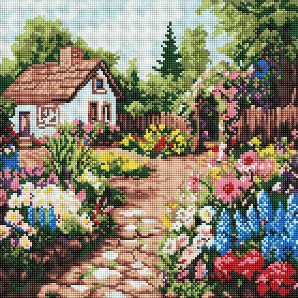 Алмазная мозаика "Цветочные клумбы возле дома" ©art_selena_ua AMO8232, 40х40 см