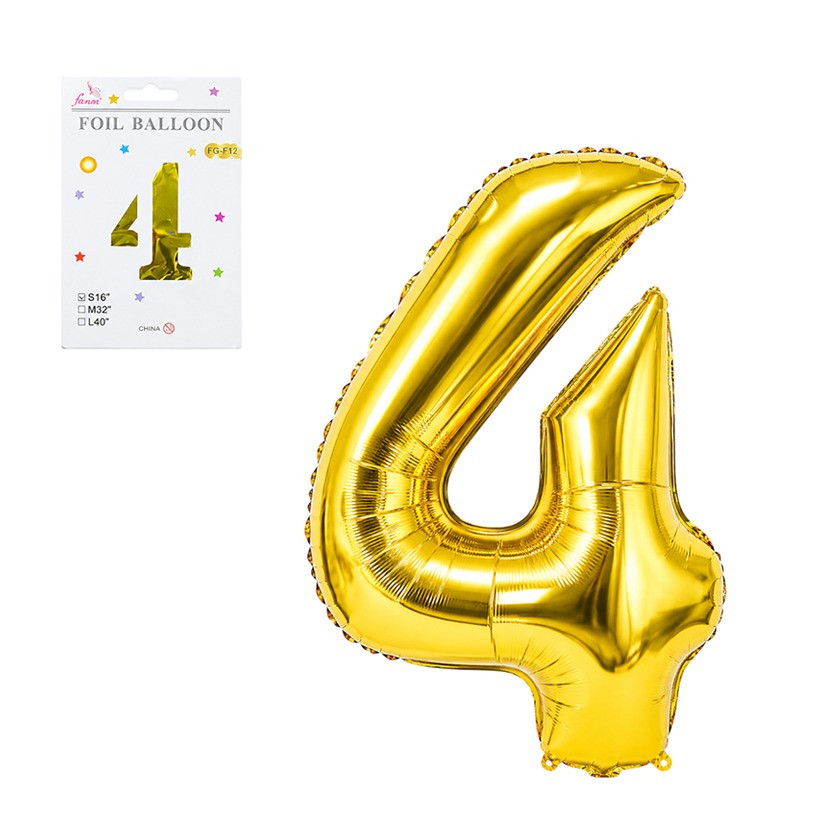 Шарик-цифра фольгированная №4 NB-№4, 97867, 40 см, золото