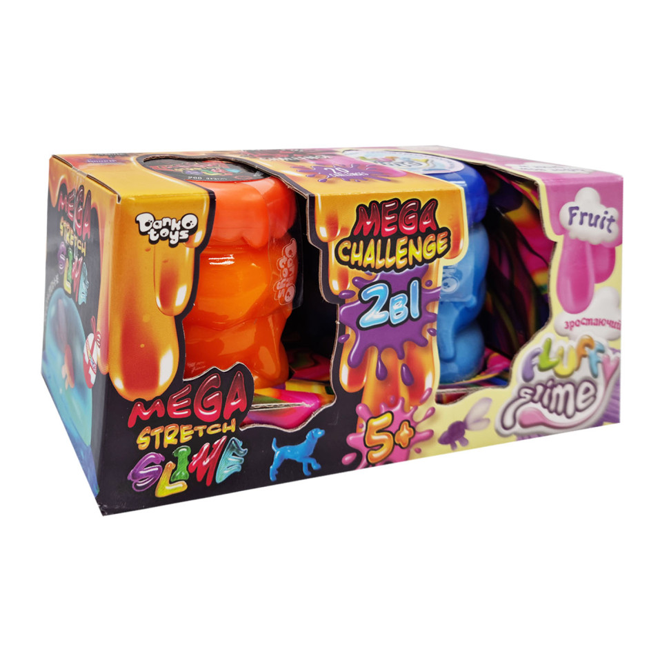 Вязкая масса "2 в 1 "Mega Stretch Slime" и "Fluffy Slime" FLS-03-01U укр Оранжево-голубой