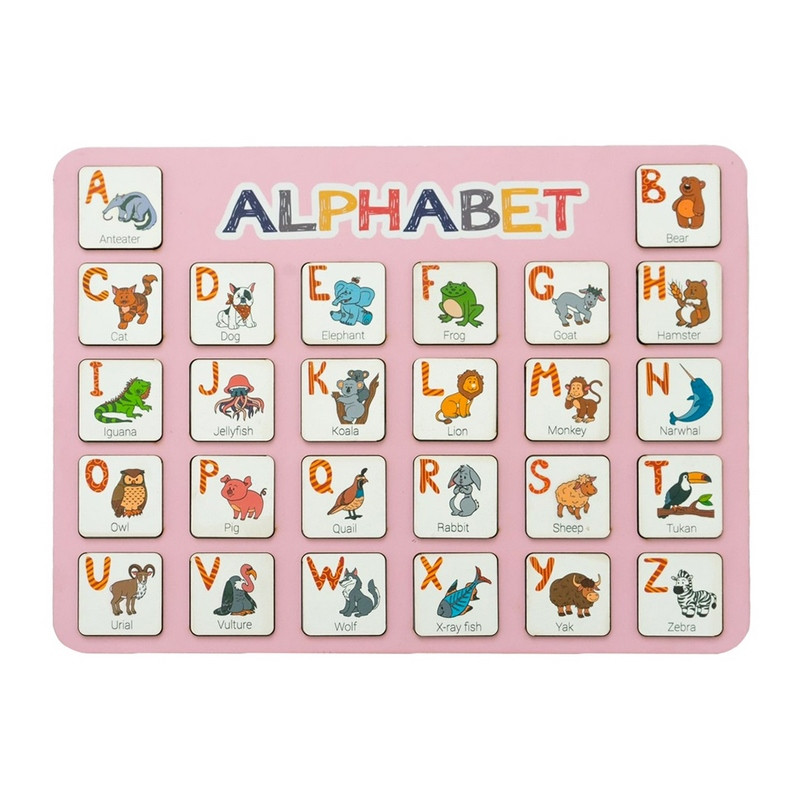 Деревянный алфавит-вкладыш английский "ALPHABET" 3240-03-001 розовый 29х39 см
