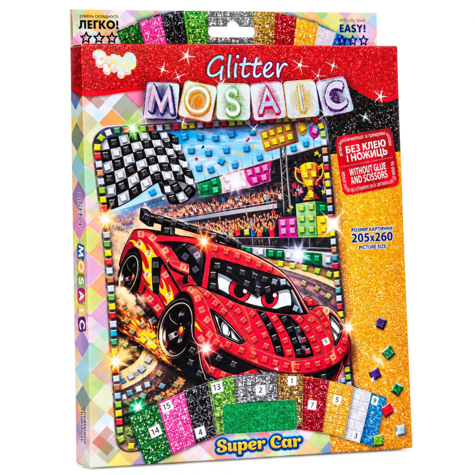 Креативное творчество "Блестящая мозаика Super Car" БМ-04-08 серии "Glitter Mosaic"