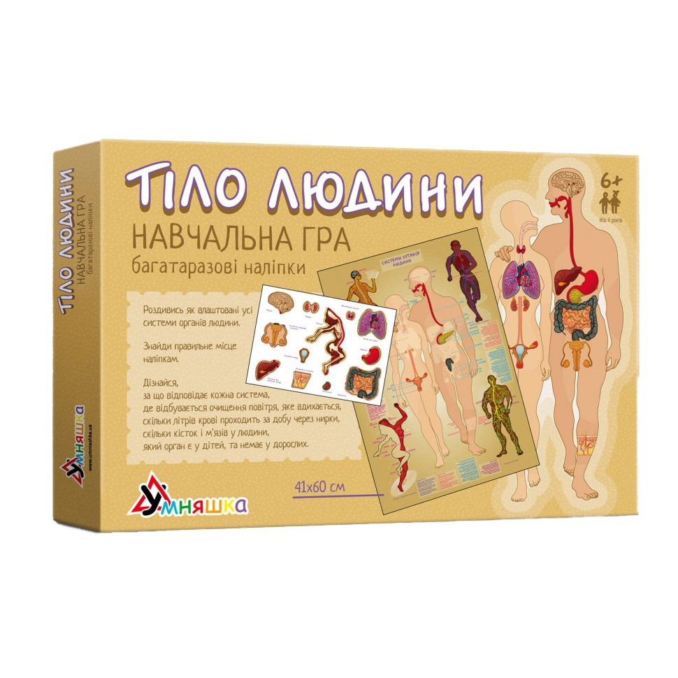 Детская обучающая игра с многоразовыми наклейками "Тело человека" KP-004y на укр. языке                    