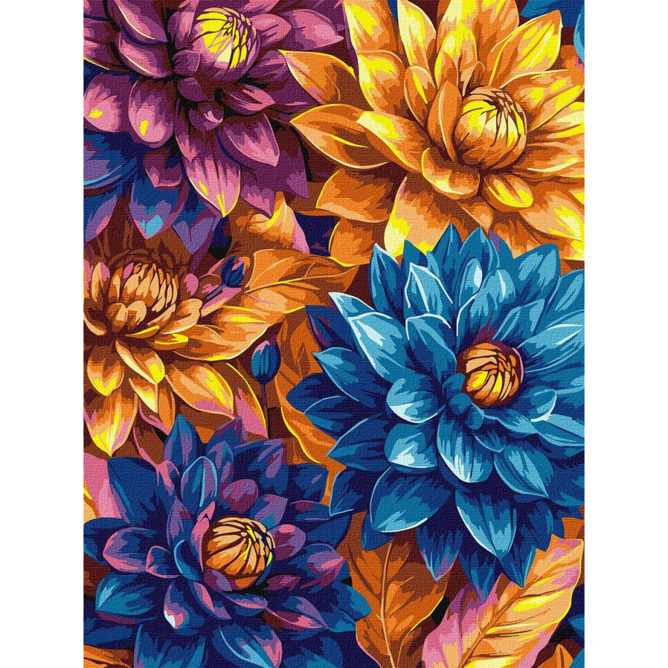 Картина по номерам "Яркие георгины" ©art_selena_ua с красками металлик extra KHO3305, 30х40 см
