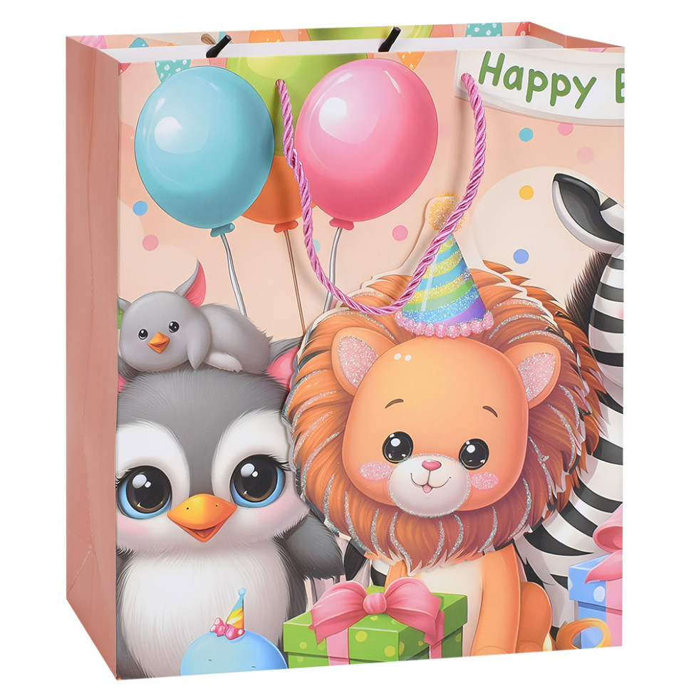 Пакет подарочный Happy Birthday Львенок MK 5949-M-2 размер 32х26х10 см