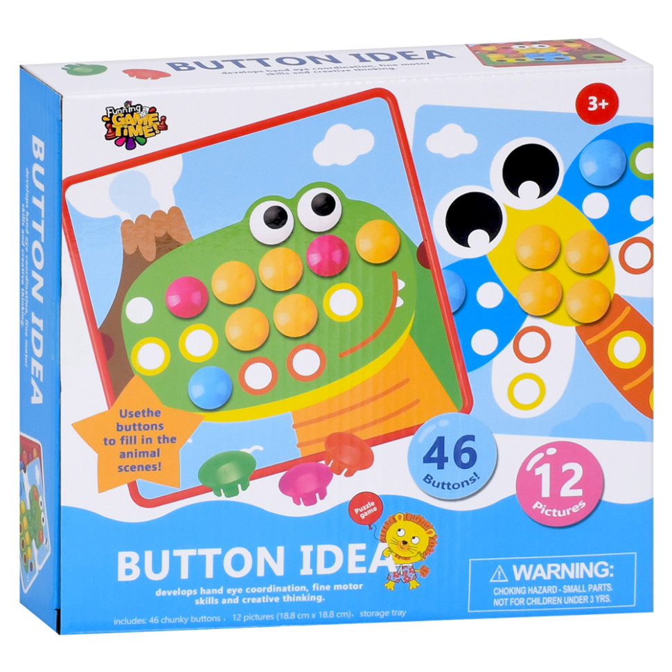 Развивающая мозаика Button Idea YG898-6, 46 деталей, карточки 12 штук