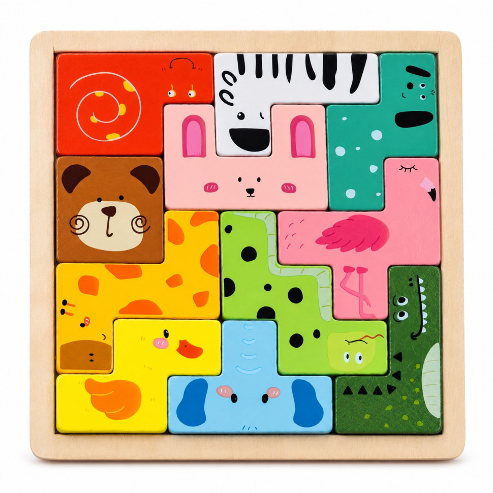 Деревянная логическая игра Animal Tetris C9405 с заданиями, 11 фигур животных
