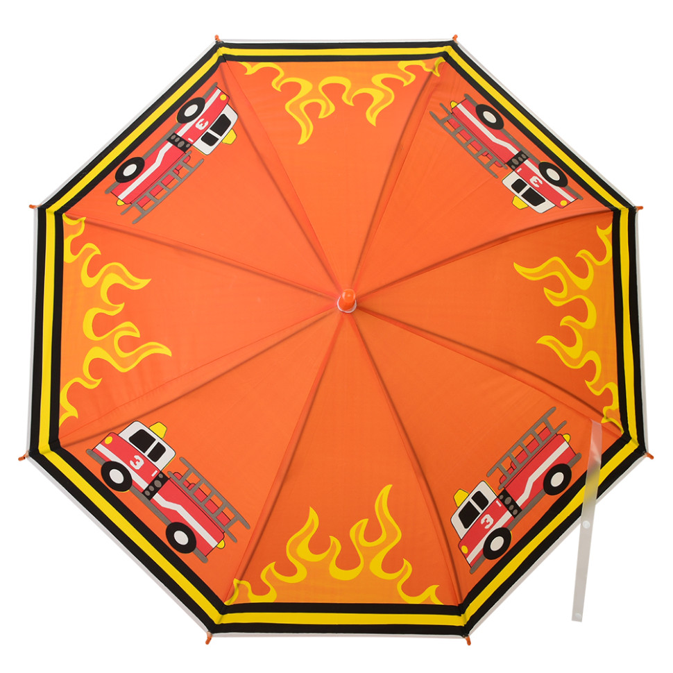 Детский зонтик "Пожарная машина" MK 5887(Orange) длина 66 см, трость 60,5 см, диаметр 84 см, спица 48,5 см
