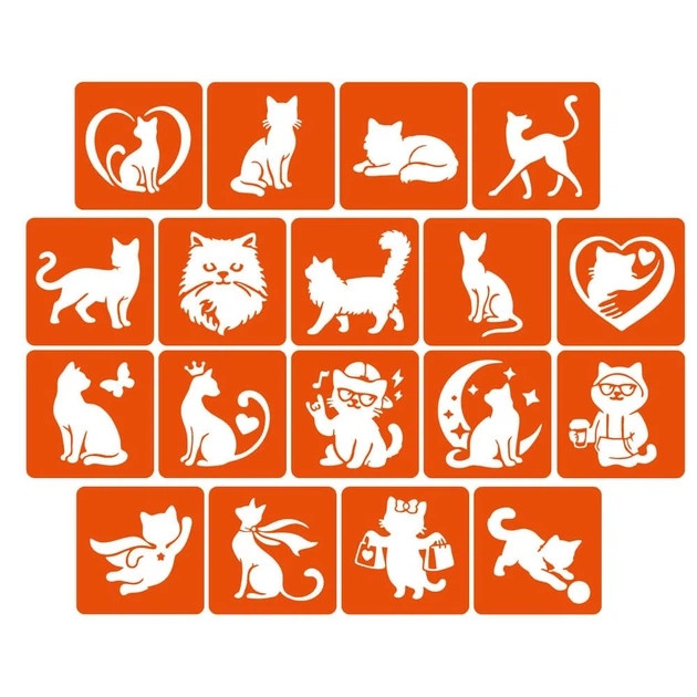 Набор трафаретов для био-тату "Котики" Fresh Tattoo cats-5x5-18