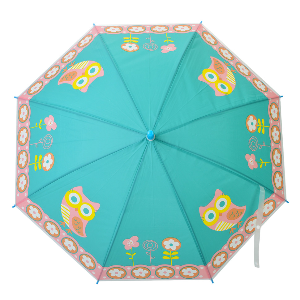 Детский зонтик "Совенок" MK 5887(Turquoise) длина 66 см, трость 60,5 см, диаметр 84 см, спица 48,5 см