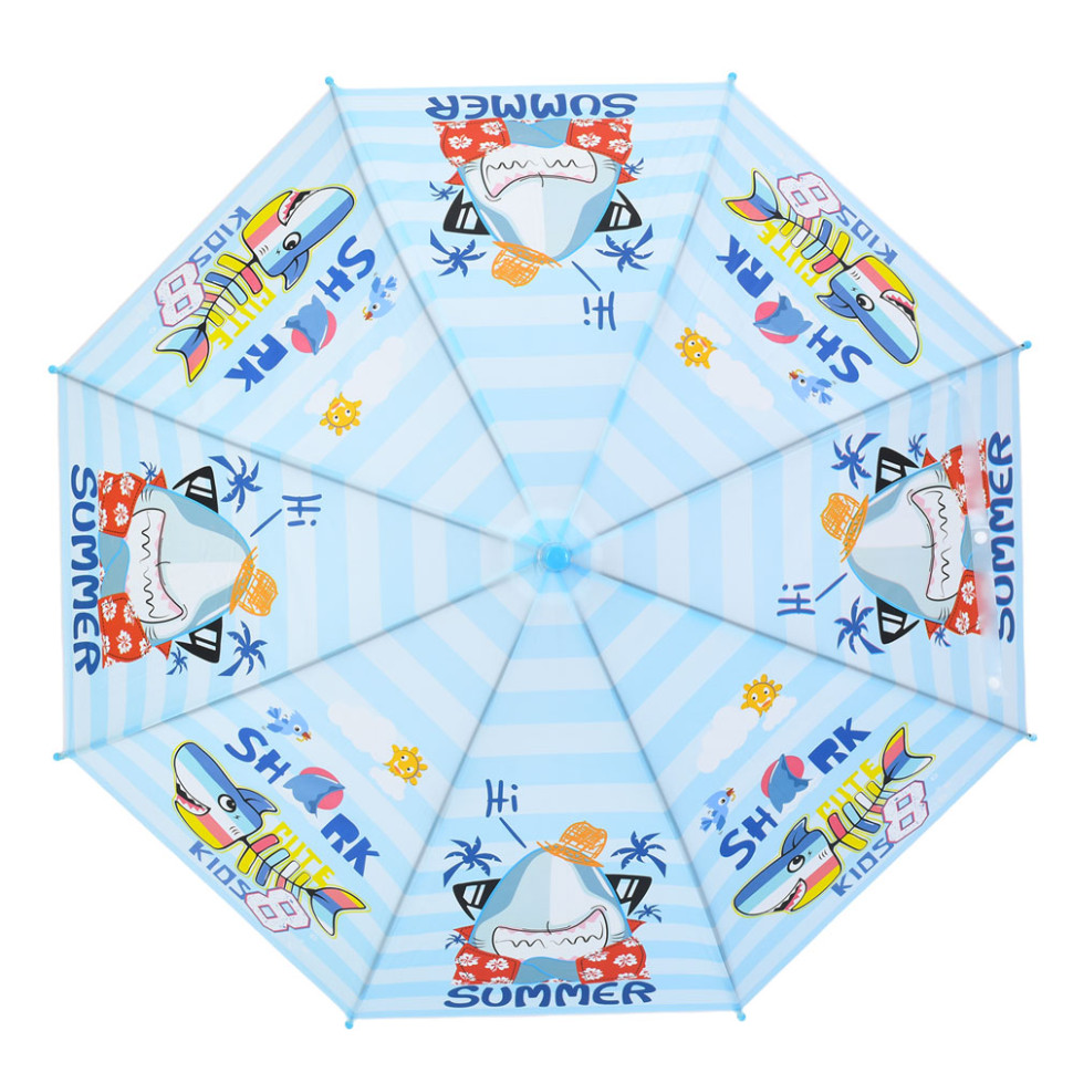 Детский зонтик "Shark Summer" MK 5801(Blue) длина 67 см, трость 60,5 см, диаметр 84 см, спица 47 см