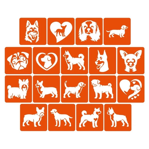 Набор трафаретов для био-тату "Собаки" Fresh Tattoo dogs-5x5-18
