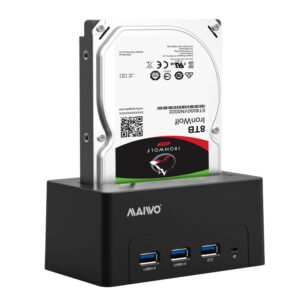 Док-станція Maiwo для HDD 2,5"/3,5" SATA через USB3.0 безгвинтів. кріп. 3*USB3.0-порти пластик чорна