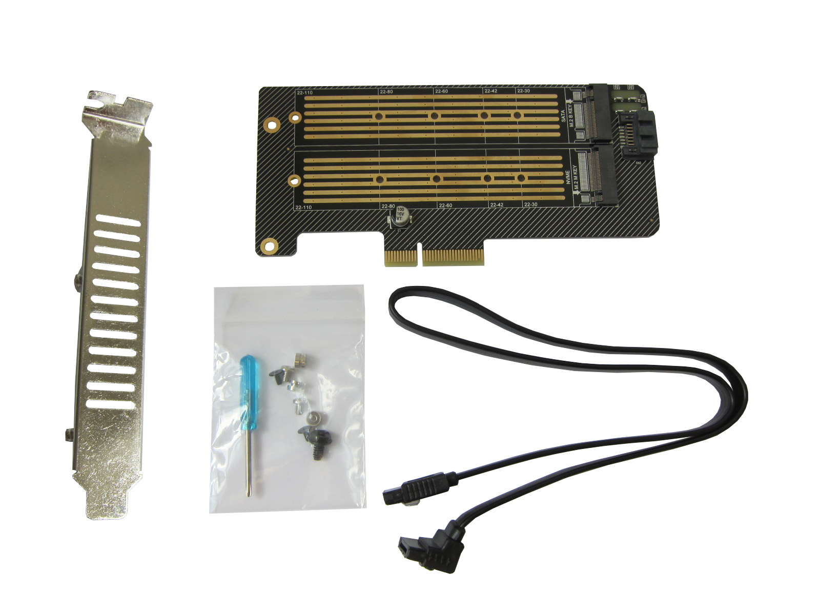 Контроллер Dynamode 2х M.2 NVMe M-Key /SATA B-key SSD to PCI-E 3.0 x4/ x8/ x16, full profile bracket