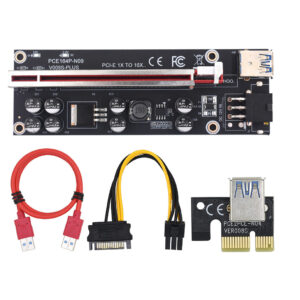 Райзер Dynamode PCI-E x1 to 16x 60cm USB 3.0 Red Cable SATA to 6Pin Power v.009S Plus Black