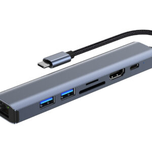 Адаптер Dynamode 7-в-1 USB-C to HDTV 4K/30Hz, 2хUSB3.0, RJ45, USB Type-C PD 100W Female, SD/MicroSD