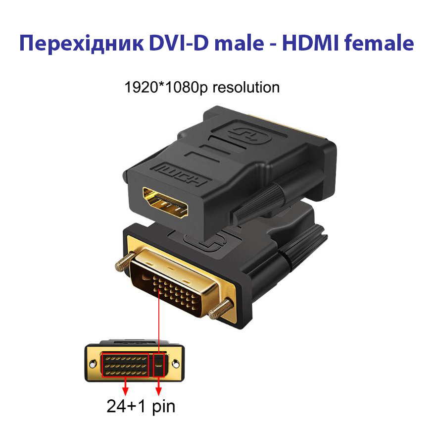 Адаптер STLab DVI-D (24+1) male to HDMI female, Full HD 1080p@60Hz, двонаправлений, чорний