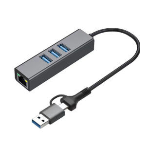 Адаптер Dynamode USB 3.0 Type-C/Type-A - RJ45 Gigabit Lan, 3*USB 3.0-порти, з каб.13 см, темно-сірий