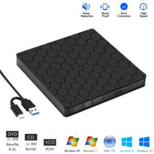 Зовнішній оптичний привід Maiwo DVD±R/RW, CD-RW, USB 3.0 Type-A/Type-C записуючий, пластик