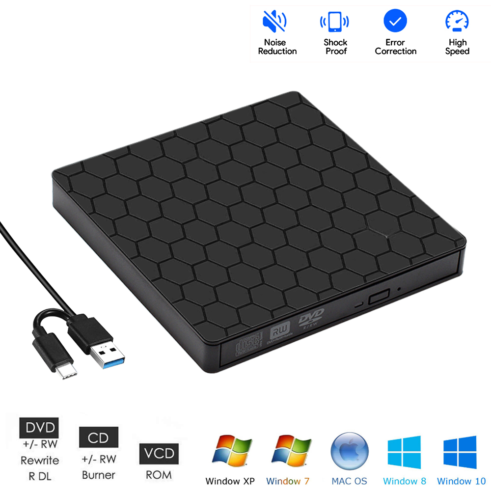 Зовнішній оптичний привід Maiwo DVD±R/RW, CD-RW, USB 3.0 Type-A/Type-C записуючий, пластик