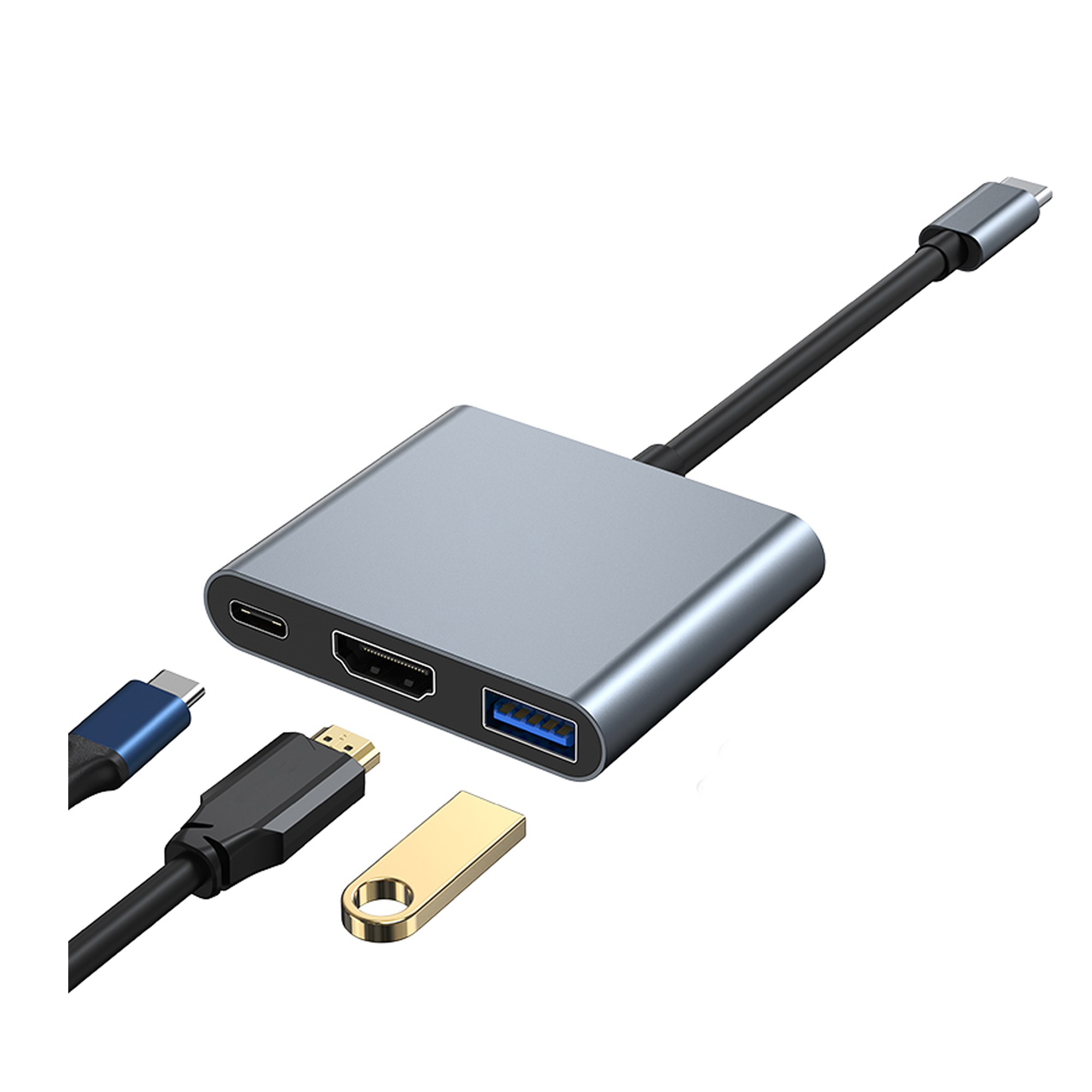 Адаптер Dynamode USB3.1 Type-C to 1хHDMI, 1хUSB 3.0, 1хUSB Type-C PD 87W, розд.здат. до 4K 3840x2160