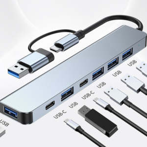 Універсальний Type-C хаб 7 в 1 для підключення HDMI, USB пристроїв та карт пам’яті. Ідеально для ноутбуків і MacBook.