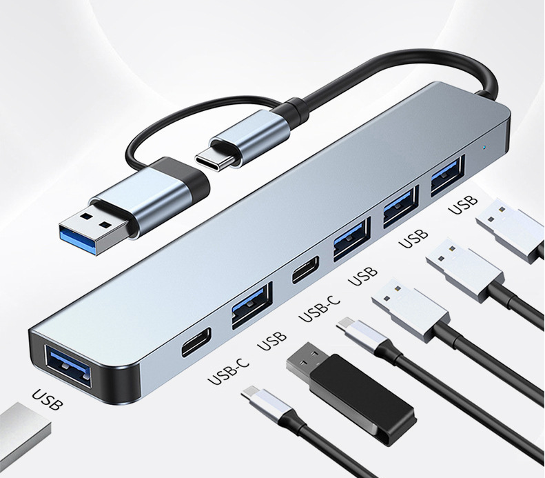 Універсальний Type-C хаб 7 в 1 для підключення HDMI, USB пристроїв та карт пам’яті. Ідеально для ноутбуків і MacBook.