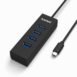 Хаб Maiwo USB Type-C to 4х USB3.0-порт, кабель 15 см, пластик, без БЖ, чорний